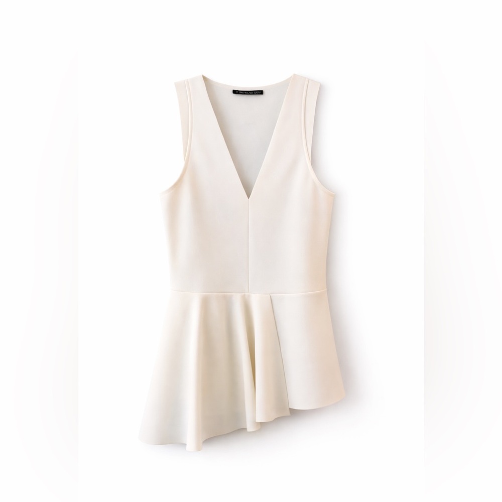 Zara White Peplum Tank Top New With Tags V Neck Blouse Size S